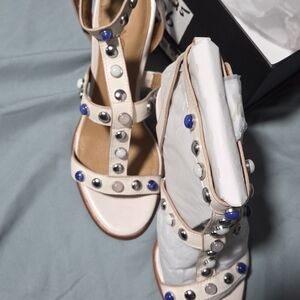 Coach Cream and Blue Studded Heels